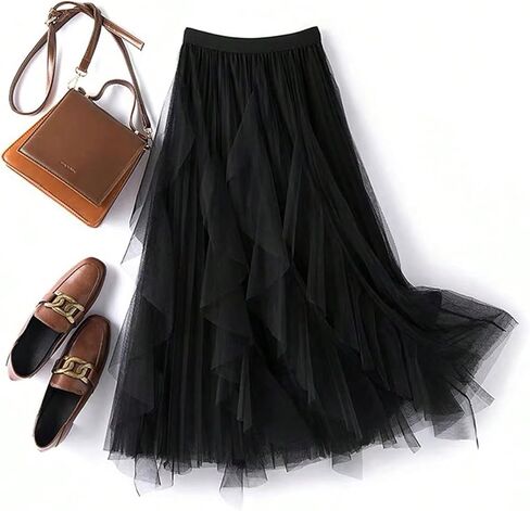 SHENHE Women's Tulle Skirt Fairy A Line Pleated Mesh High Waist Tutu Flowy Midi Skirt in Kuwait