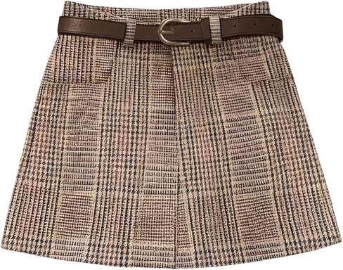تنورة قصيرة للسيدات من MakeMeChic بطبعة Houndstooth على شكل حرف A وحزام Y2K وتنانير قصيرة مع جيب in Saudi Arabia