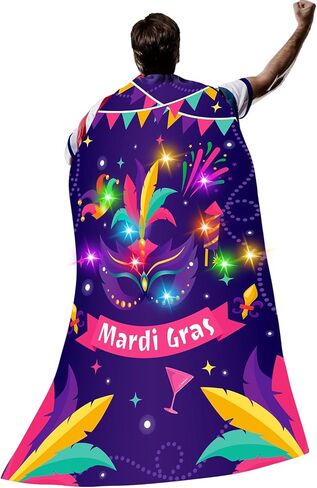 1 Pcs Light up Mardi Gras Cape Mardi Gras Multicolor Deluxe Cape Mardi Gras Celebration Dress up for Adult Party (Batteries Not Included) in Saudi Arabia