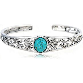 Genuine Turquoise Vintage Sunflower Bracelet Bangle, Sterling Silver Boho Adjustable Bangle Cuff Native American Jewelry for Women, Fit for 6.5 7 7.5 Inches in Kuwait