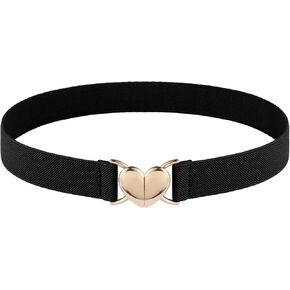 Women Heart Elastic Belt, Stretch Invisible Ladies Belts with Gold Flat Buckle Skinny Waist Belt for Dresses Jeans in Kuwait