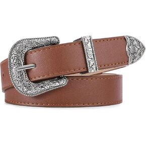 Western Belt for Women Cowgirl Cowboy Adjustable Belt for Jeans Pants with Silver Vintage Engraved Buckle in Kuwait