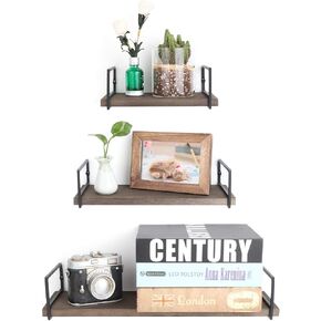 Floating Shelves Wall Mounted Set of 3, Rustic Wood Wall Storage Shelves for Bedroom,Living Room,Bathroom, Kitchen Walnut in Saudi Arabia
