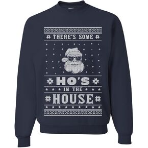 Wild Bobby Theres Some Hos in the House Santa Ugly Christmas Sweater Unisex Crewneck Sweatshirt, Black, Small in Kuwait