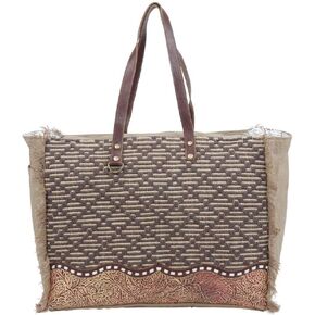 Myra Bag Brown Cowhide Purse - Salt n Pepper Cowhide Purses for Women with Floral Concho, Leather Accents, Zigzag Stitch & Arrow Stitch Design, Grunge Brown Leather Accents, Western Purses for Women in Kuwait