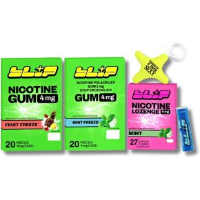 NRT Blip Quit Smoking Kit | Nicotine Gum (2mg, Fruit & Mint), Lozzies (2mg, Mint), Blue Raspberry Toothpicks & Stress Star Distraction Tool – Craving Relief for Smoking/Vaping – Portable & Giftable in Kuwait