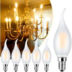 Dimmable CA11 E12 LED Candelabra Bulb, 40W Equivalent Frosted Chandelier Light Bulb, 4W 2700K Warm White 450LM CA11 Flame Tip Vintage Filament Candle Light, 4 Pack in Kuwait