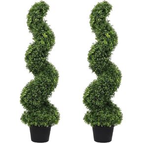 3ft دوامة خشب البقس توبياري الأشجار الاصطناعية في الهواء الطلق مجموعة من 2 - نباتات صناعية مقاومة للأشعة فوق البنفسجية للمزارعين الخارجيين، 36 "شجرة ملتوية وهمية لديكور الشرفة الأمامية in Kuwait