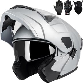 Adult Modular Motorcycle Helmets, DOT Approved Flip up Dual Visor Full Face Helmet for Men Women Moto ATV UTV Snowmobile ADV Four Wheeler Street Bike with Gloves & Mask in Kuwait