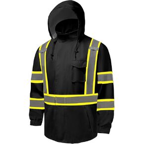 Hi Vis Rain Jackets for Men Reflective Waterproof High Visibility Class 3 Safety Rain Coat with Black Bottom in Saudi Arabia