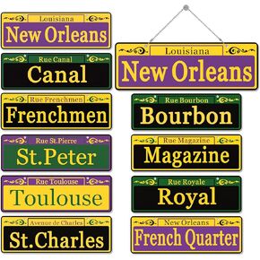 EastLink Mardi Gras Decorations 10 Pack, Duplex Printed New Orleans Street Signs with Easy Hanging Chains, Waterproof PVC Mardi Gras Accessories for Indoor & Outdoor Masquerade Party Decorations in Kuwait