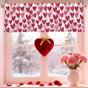 Valentines Day Hearts Valances for Windows 54x18 Inch Pink Heart Shape Curtain Valance for Kitchen Bathroom Bedroom Living Room Decor in Kuwait
