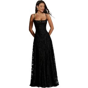 فستان حفلة موسيقية بشريط سباغيتي للنساء من الدانتيل الزهري فستان وصيفة العروس أنيق بدون ظهر طويل للحفلات المسائية in Kuwait