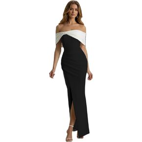 Off The Shoulder Bridesmaid Dresses with Split Satin Bow Mermaid Tight Ruched Long Wedding Guest Gowns for Women in Kuwait