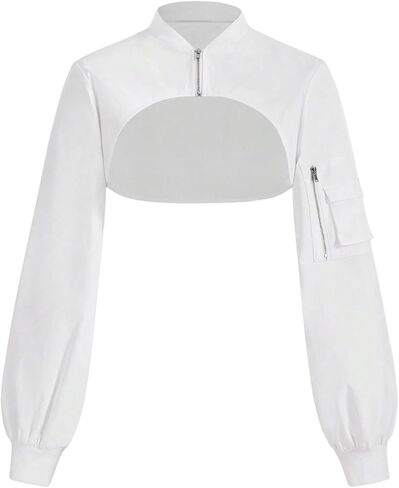 SHENHE Women's Zip Up Micro Cropped Bolero Jacket Y2k Lightweight Short Cargo Jacket Shrug in Saudi Arabia
