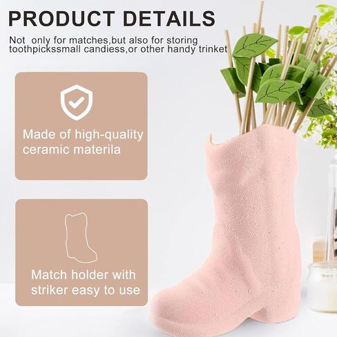 DIYCAM Cowboy Boot Match Box - Decorative Matches Holder with Striker, Very Cute Addition for Interior Decor (Pink) in Saudi Arabia
