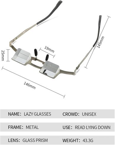 Lazy Glasses Prism Glasses for Lying Down Reading，Alloy Frame Horizontal Reading Spectacles Lightweight Lazy Spectacles, Lying Down Reading Glasses Reducing Neck and Cervical Strain (Silver) in Kuwait