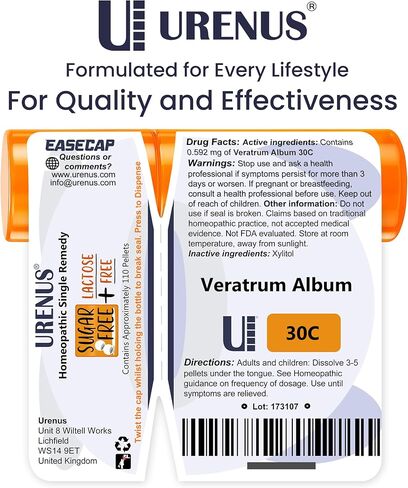 Veratrum Album 30C علاج المثلية الخالي من السكر واللاكتوز، 110 حبيبات، أورينوس in Kuwait