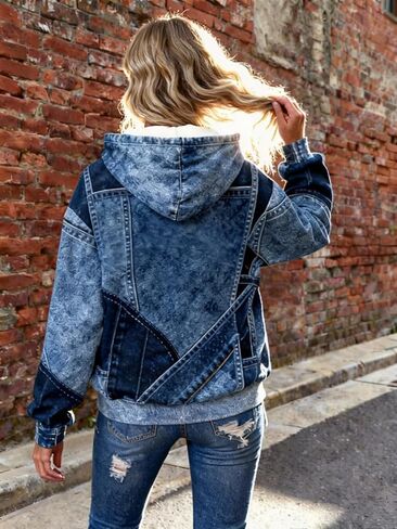 Women's Oversized Denim Print Hoodie, New York Vintage Distressed Long Sleeve Pullover Sweatshirt for Women in Saudi Arabia
