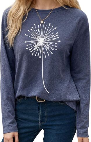 Dandelion Shirt for Women Long Sleeve Hope Love Floral Vintage Wildflower Graphic Tees Crewneck Inspirational Tops in Saudi Arabia