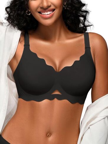 Wireless Bras for Women No Underwire, Seamless Comfortable Bralettes, Wavy V Neck, Padded T-Shirt Bra in Kuwait