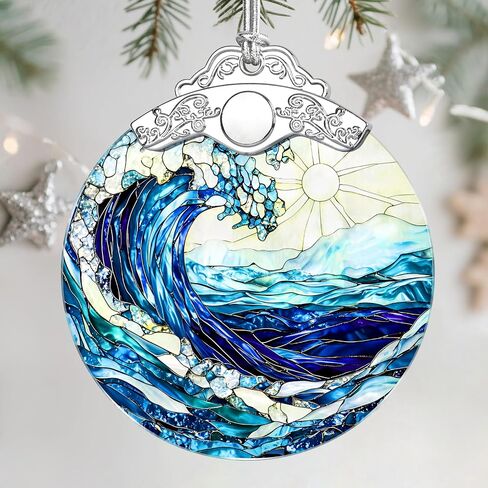 Christmas Ornaments: Stained Glass Ornament, Christmas Tree Ornament, Hanging Ornaments for Home Decor & Xmas Tree Decorations – Exquisite Holiday Decor, Gifts & Holiday Present - Ocean Waves in Saudi Arabia
