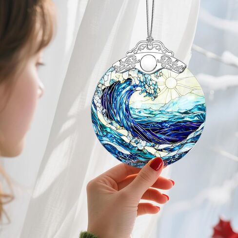 Christmas Ornaments: Stained Glass Ornament, Christmas Tree Ornament, Hanging Ornaments for Home Decor & Xmas Tree Decorations – Exquisite Holiday Decor, Gifts & Holiday Present - Ocean Waves in Saudi Arabia