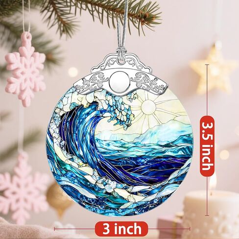 Christmas Ornaments: Stained Glass Ornament, Christmas Tree Ornament, Hanging Ornaments for Home Decor & Xmas Tree Decorations – Exquisite Holiday Decor, Gifts & Holiday Present - Ocean Waves in Saudi Arabia