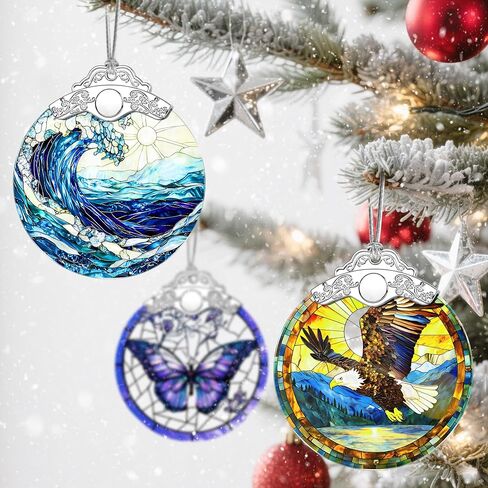 Christmas Ornaments: Stained Glass Ornament, Christmas Tree Ornament, Hanging Ornaments for Home Decor & Xmas Tree Decorations – Exquisite Holiday Decor, Gifts & Holiday Present - Ocean Waves in Saudi Arabia