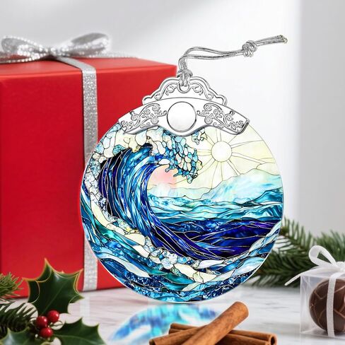 Christmas Ornaments: Stained Glass Ornament, Christmas Tree Ornament, Hanging Ornaments for Home Decor & Xmas Tree Decorations – Exquisite Holiday Decor, Gifts & Holiday Present - Ocean Waves in Saudi Arabia