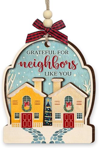 Neighbor Christmas Ornaments 2025 - Thank You Neighbor Gift, Friendship Gifts for Neighbors Friends, Bestie, BFFs - Wooden Friend Ornaments for Women, Men Hanging Christmas Decor in Saudi Arabia