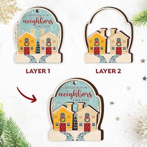 Neighbor Christmas Ornaments 2025 - Thank You Neighbor Gift, Friendship Gifts for Neighbors Friends, Bestie, BFFs - Wooden Friend Ornaments for Women, Men Hanging Christmas Decor in Saudi Arabia