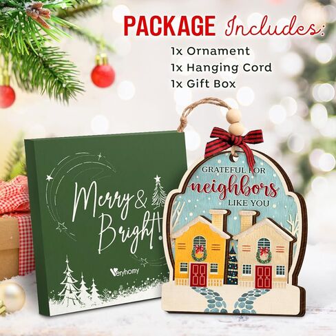 Neighbor Christmas Ornaments 2025 - Thank You Neighbor Gift, Friendship Gifts for Neighbors Friends, Bestie, BFFs - Wooden Friend Ornaments for Women, Men Hanging Christmas Decor in Saudi Arabia