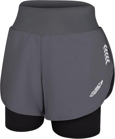 شورت رياضي 2 في 1 للنساء من Exxact Sports - شورت رياضي مع ألياف لدنة تحته، شورت جري مناسب للجري مع جيوب للنساء in Kuwait