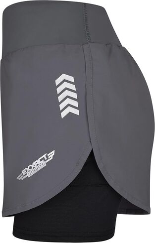 شورت رياضي 2 في 1 للنساء من Exxact Sports - شورت رياضي مع ألياف لدنة تحته، شورت جري مناسب للجري مع جيوب للنساء in Kuwait