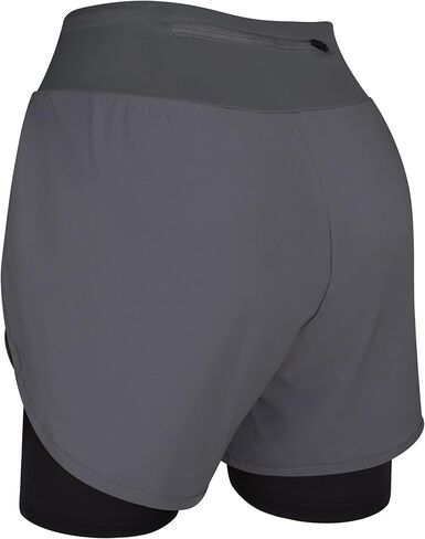شورت رياضي 2 في 1 للنساء من Exxact Sports - شورت رياضي مع ألياف لدنة تحته، شورت جري مناسب للجري مع جيوب للنساء in Kuwait