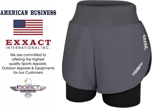 شورت رياضي 2 في 1 للنساء من Exxact Sports - شورت رياضي مع ألياف لدنة تحته، شورت جري مناسب للجري مع جيوب للنساء in Kuwait