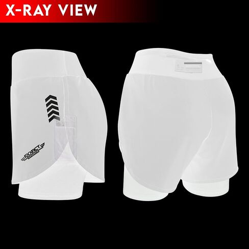شورت رياضي 2 في 1 للنساء من Exxact Sports - شورت رياضي مع ألياف لدنة تحته، شورت جري مناسب للجري مع جيوب للنساء in Kuwait