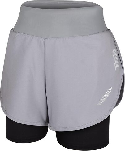 شورت رياضي 2 في 1 للنساء من Exxact Sports - شورت رياضي مع ألياف لدنة تحته، شورت جري مناسب للجري مع جيوب للنساء in Kuwait