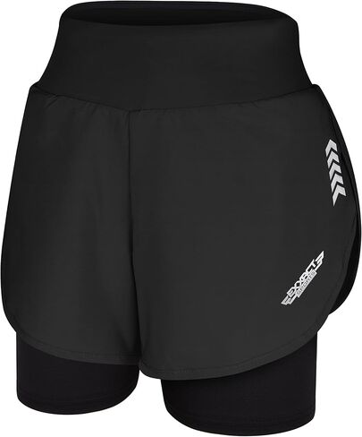 شورت رياضي 2 في 1 للنساء من Exxact Sports - شورت رياضي مع ألياف لدنة تحته، شورت جري مناسب للجري مع جيوب للنساء in Kuwait