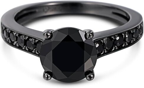 Jeulia 3.96ct Classic Round Cut Engagement Ring for Women, Sterling Silver Solitaire Black Diamond Bridal Set Wedding Promise Ring Band Romantic Valentine's Day Jewelry with Gift Box in Saudi Arabia