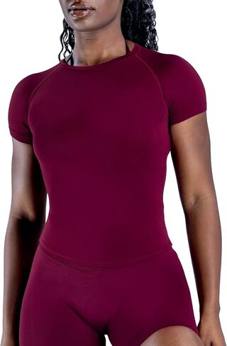 Women’s Short Sleeve Compression Workout Top Crew Neck Athletic T-Shirt Slim Fit Gym Running Training Tee in Saudi Arabia