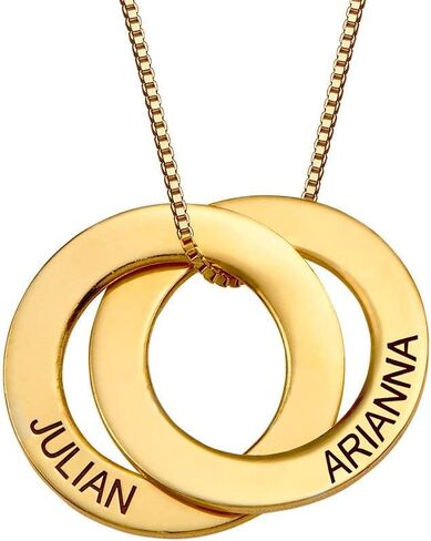 MyNameNecklace Personalized Russian Rings Necklace with Inscriptions - Two, Three, Four or Five Custom Pendant - Dainty Gift for Mom, Grandma, Her, Women - Jewelry for Christmas, Birthday in Saudi Arabia