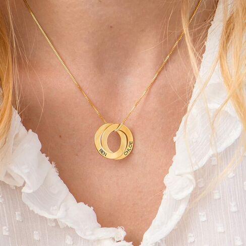 MyNameNecklace Personalized Russian Rings Necklace with Inscriptions - Two, Three, Four or Five Custom Pendant - Dainty Gift for Mom, Grandma, Her, Women - Jewelry for Christmas, Birthday in Saudi Arabia