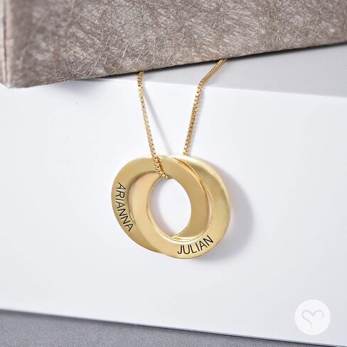 MyNameNecklace Personalized Russian Rings Necklace with Inscriptions - Two, Three, Four or Five Custom Pendant - Dainty Gift for Mom, Grandma, Her, Women - Jewelry for Christmas, Birthday in Saudi Arabia