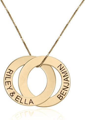 MyNameNecklace Personalized Russian Rings Necklace with Inscriptions - Two, Three, Four or Five Custom Pendant - Dainty Gift for Mom, Grandma, Her, Women - Jewelry for Christmas, Birthday in Saudi Arabia