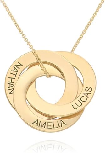 MyNameNecklace Personalized Russian Rings Necklace with Inscriptions - Two, Three, Four or Five Custom Pendant - Dainty Gift for Mom, Grandma, Her, Women - Jewelry for Christmas, Birthday in Saudi Arabia