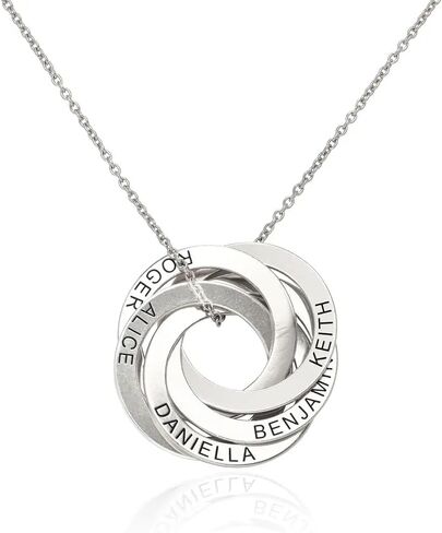 MyNameNecklace Personalized Russian Rings Necklace with Inscriptions - Two, Three, Four or Five Custom Pendant - Dainty Gift for Mom, Grandma, Her, Women - Jewelry for Christmas, Birthday in Saudi Arabia
