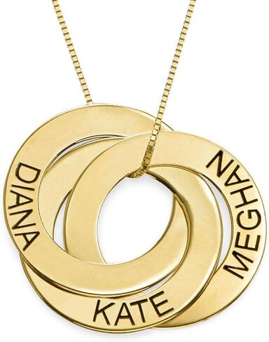 MyNameNecklace Personalized Russian Rings Necklace with Inscriptions - Two, Three, Four or Five Custom Pendant - Dainty Gift for Mom, Grandma, Her, Women - Jewelry for Christmas, Birthday in Saudi Arabia