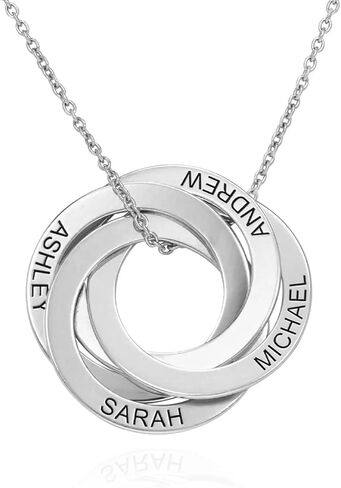 MyNameNecklace Personalized Russian Rings Necklace with Inscriptions - Two, Three, Four or Five Custom Pendant - Dainty Gift for Mom, Grandma, Her, Women - Jewelry for Christmas, Birthday in Saudi Arabia